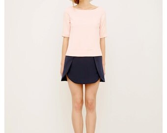 Short Dress, Boat Neck Dress, Bridesmaid Dress, Mini Blush Pink Dress, Elegant Spring Dress, Party Dress, Navy Blue Retro Dress, Resort Wear