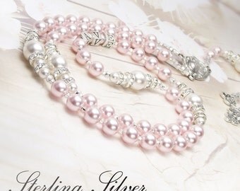 Girl's Baptism Rosary Communion Rosary Personalized with Solid Sterling Silver 925 stamped Letters and Swarovski® Palest Pink Pearls