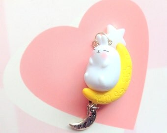 Kawaii keychain molang moon rabbit - cute bunny anime keychain - Fairy Kei - sweet lolita - moon and star charms - bunny charm