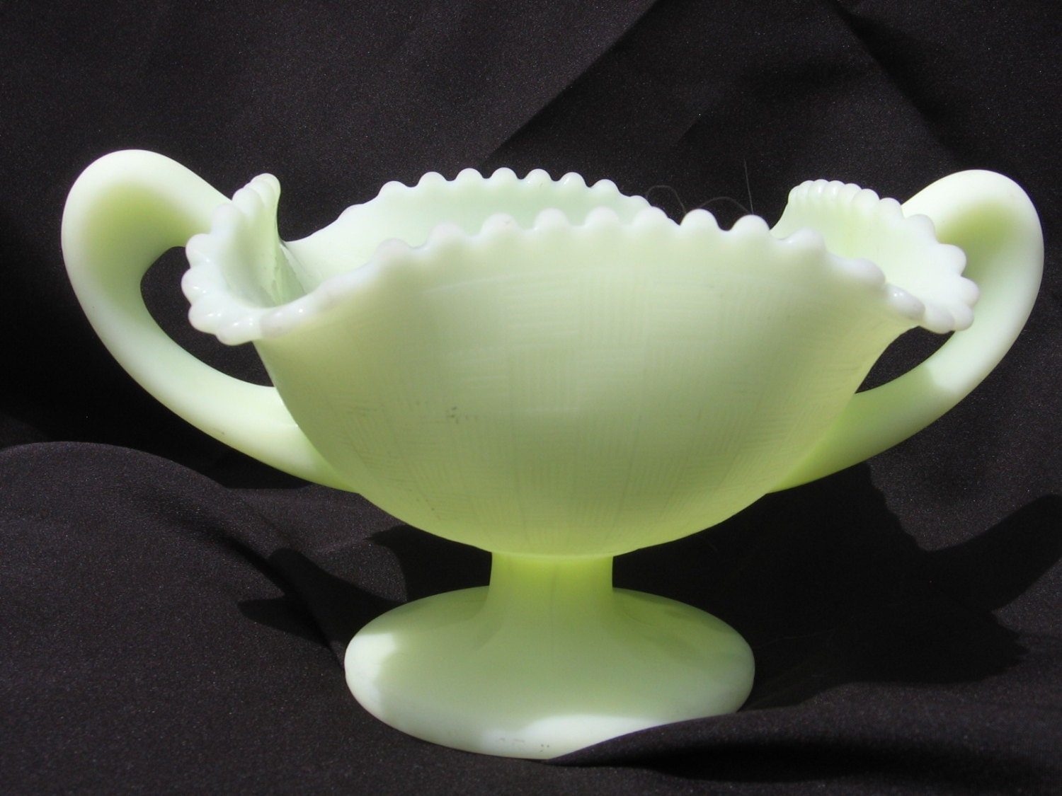 Vintage Fenton Custard Glass Double Handled Basket