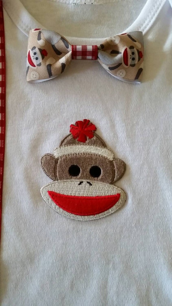 Baby Onesie Sock Monkey Onesie with Faux Suspenders and