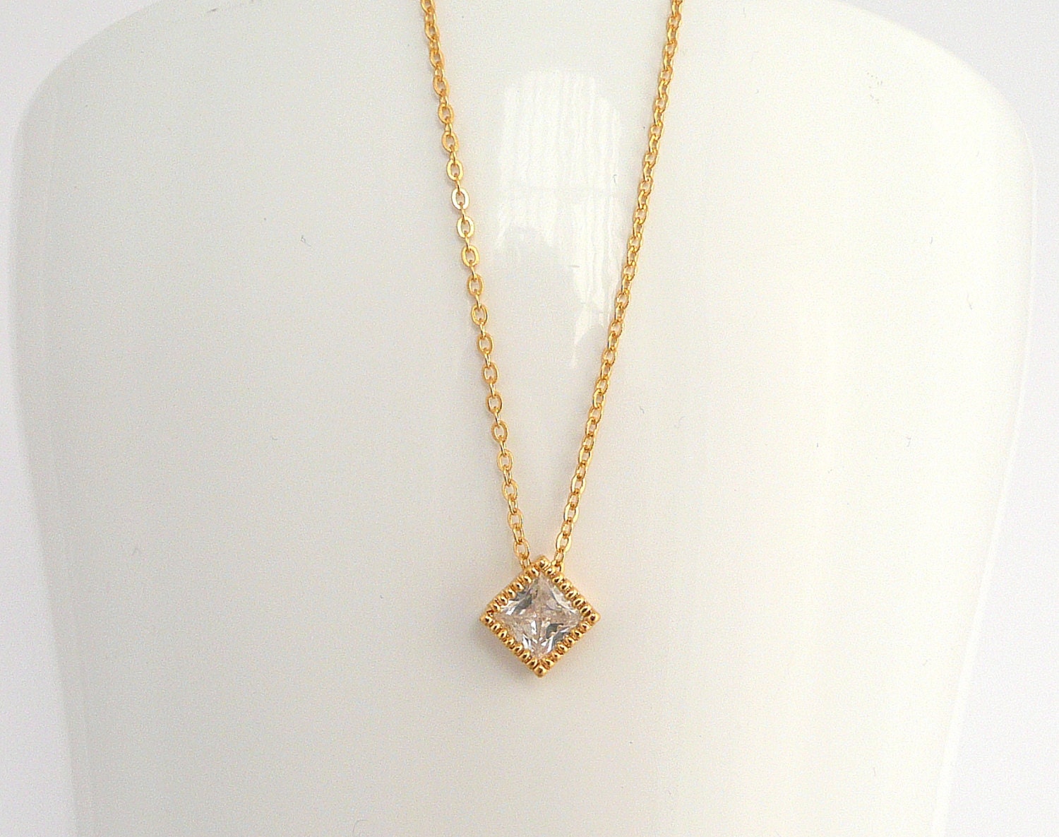 Tiny Gold Square Bead Necklace Simple Gold Necklace by MONADESING