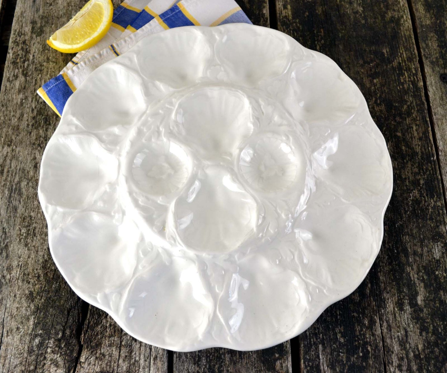 Large White Porcelaine Oyster Serving Plate/Dish/Platter Vintage GIEN