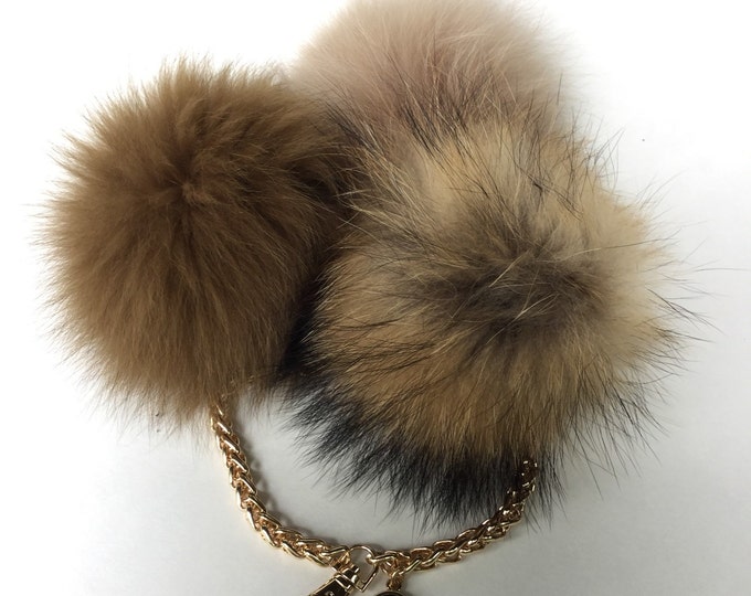 Trio fur pom pom corsage Bag Charm Totem Fox / Raccoon creation piece