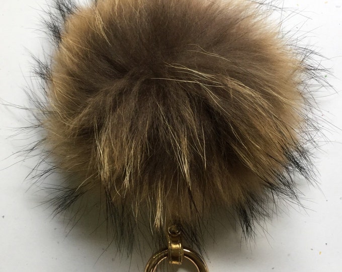 No dye Fox Fur Pom Pom luxury bag pendant with leather strap metal buckle key ring chain bag charm