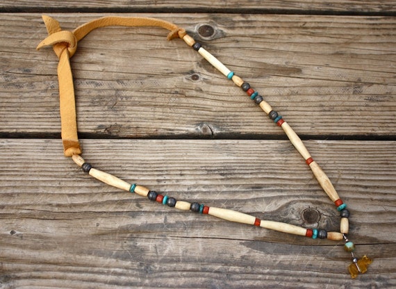 Vintage Native American Bone Bead and Turquoise Necklace
