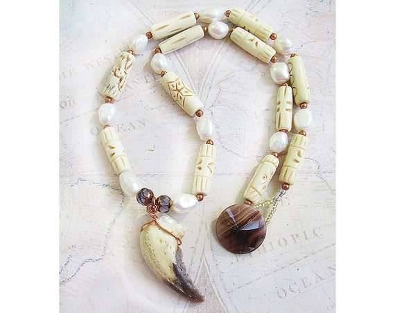 Items similar to Crab Claw Pendant Necklace, Large White Freshwater ...