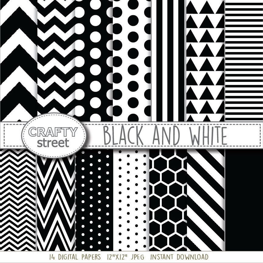 Black and white Digital paper INSTANT DOWNLOAD Scrapbook