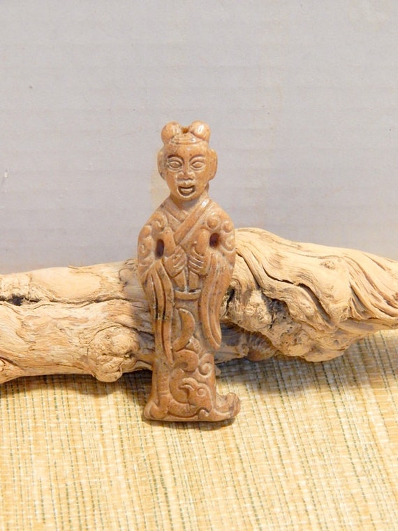 Large 3 1/8 Carved Jade Figure Statue Collection Display