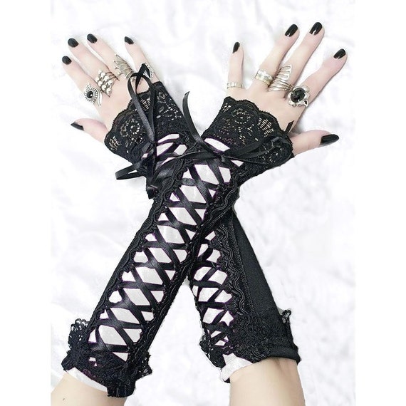 black and white fingerless gloves arm warmers in gothic