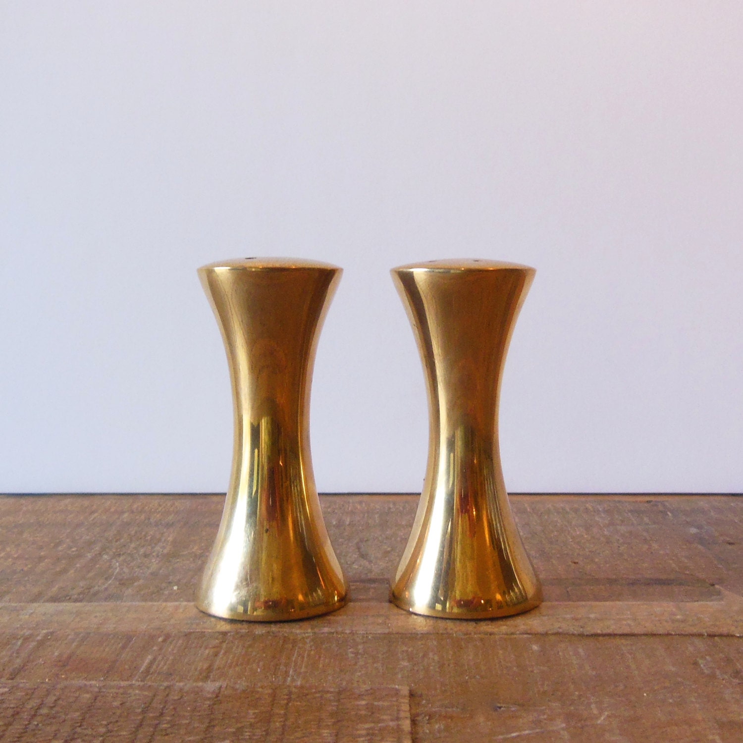MCM brass salt and pepper shakers cleanlined contemporary