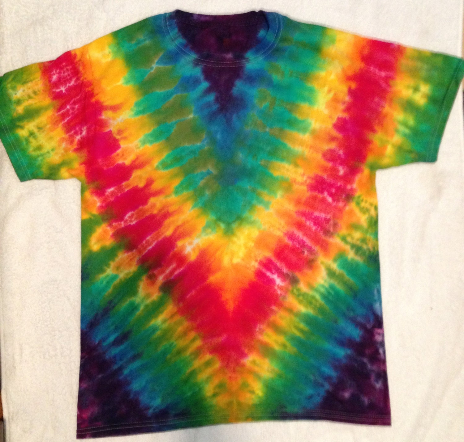 Medium Tie Dye Rainbow V Stripes Short Sleeve T Shirt by TieAlive