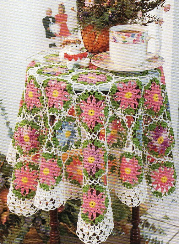Vintage Cotton Tablecloth Crochet Pattern Flower Motifs