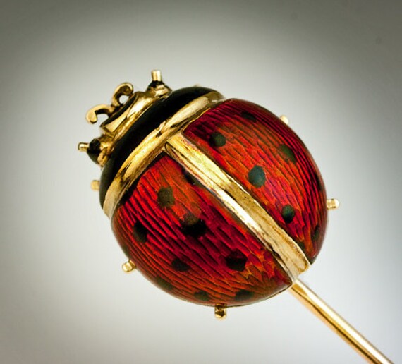 Antique Enamel Gold Ladybug Stick Pin Victorian Jewelry 1800s