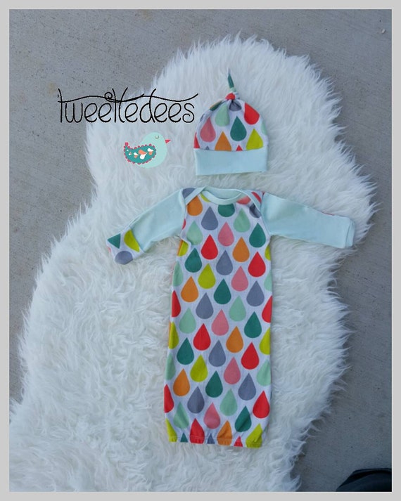 Organic newborn baby girl gown with fold over by Tweetledees