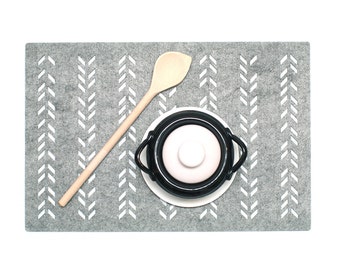 Gray Placemats / Sets / Rectangle Place Mat / Felt Placemats / Modern Placemats / Mat Table / Geometric