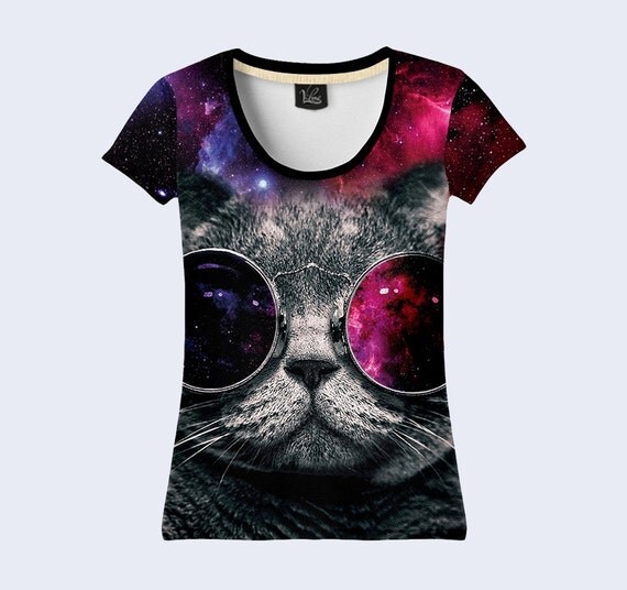 Cool Cat In Sunglasses In Space Women T-shirt.