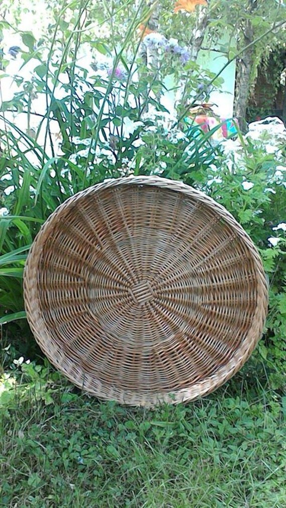 Big Round Wicker Tray, Large Rustic Ottoman Wicker Tray, Large Round
