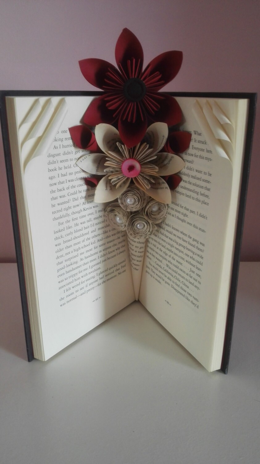 Paper flowers floral arrangements book vase book