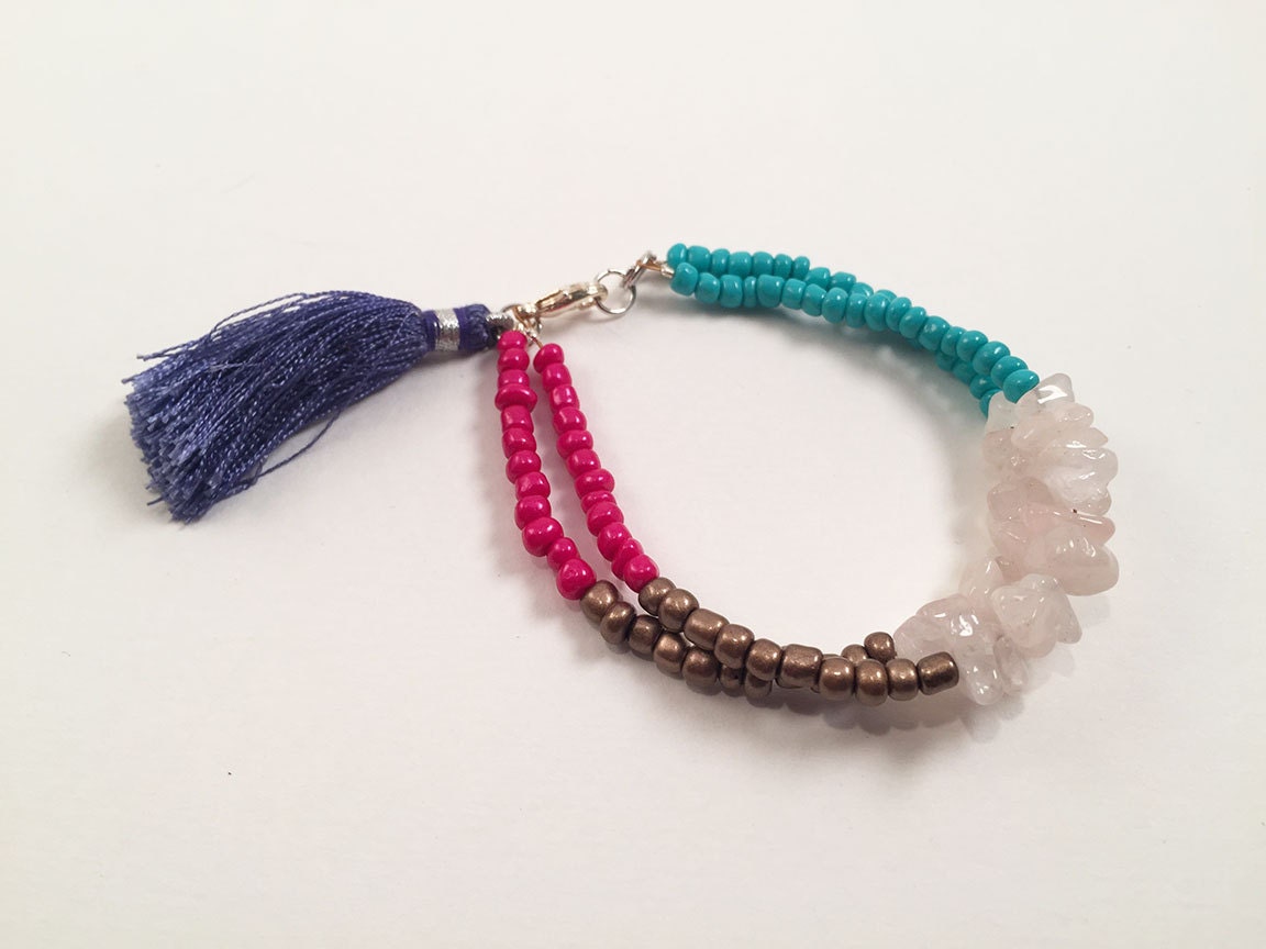 Periwinkle Tassel Beaded Bracelet by RichGypsyJewelry on Etsy