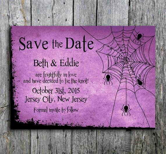 Halloween Wedding Save the Date with Spiders and by