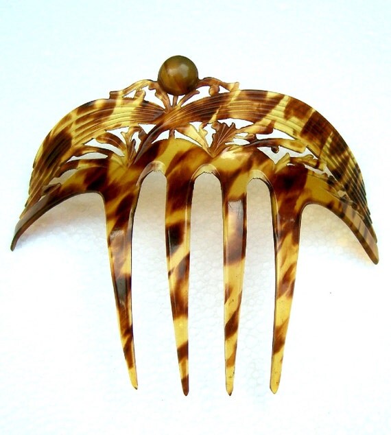 Art déco cheveux peigne écaille de tortue Faux ajourés peigne