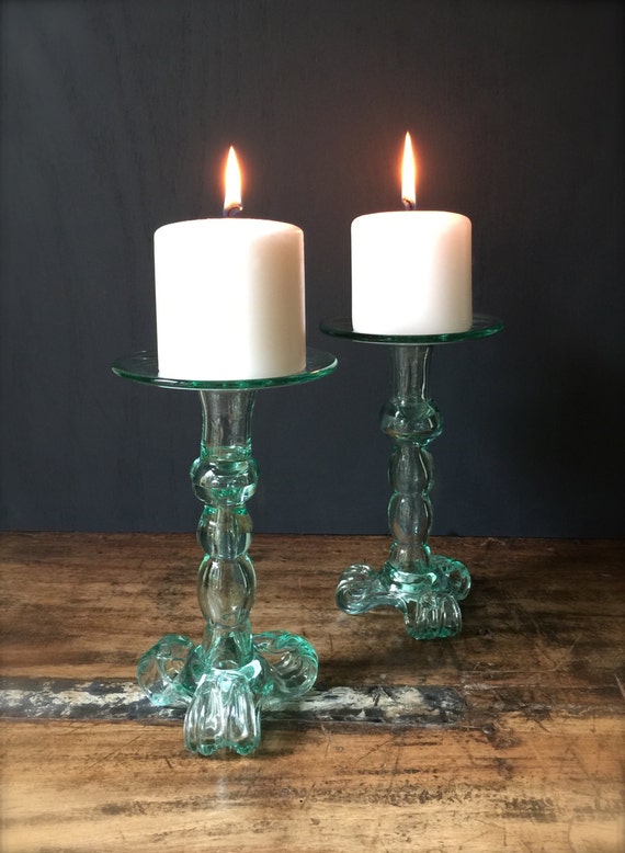 HandBlown Bubble Glass Columbian Candle Holders Fits Taper