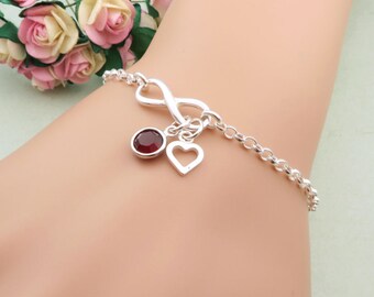 Personalized Infinity Bracelet, Infinity Jewelry, Sterling Silver Friendship Bracelet, Silver Infinity, Personalized Birthstone Bracelet