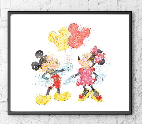 Mickey Mouse and Minnie Mouse Watercolor Disney by gingerkidsart
