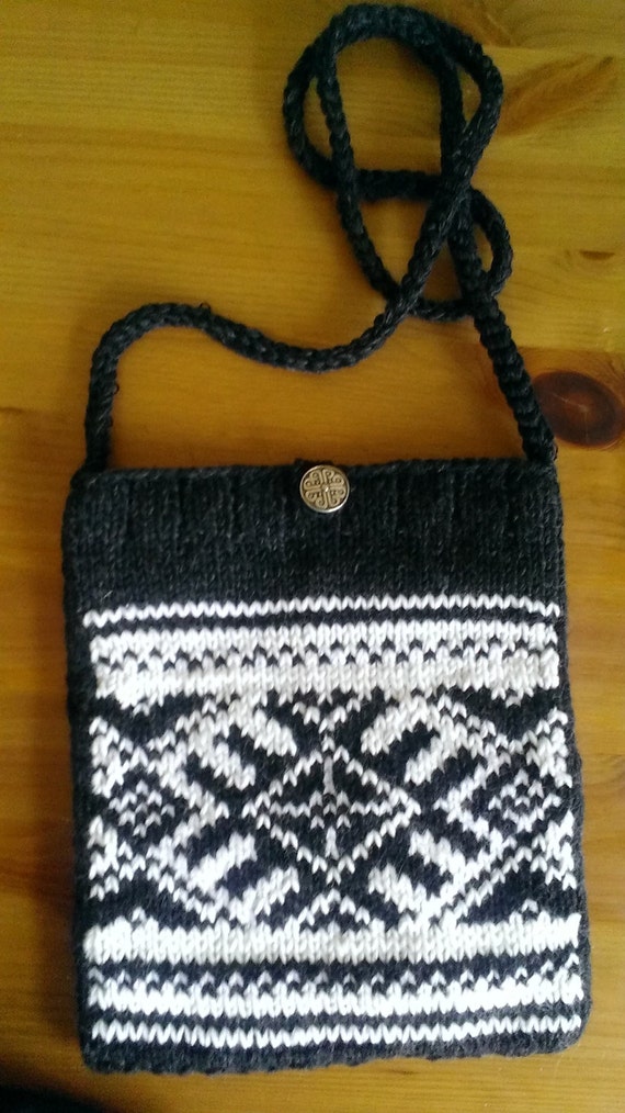 black knit cross body bag nordic knit bag by UniqueKnitDesign