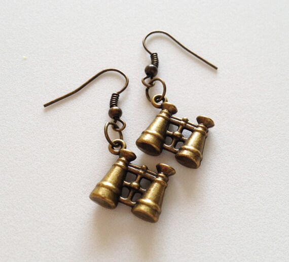 BINOCULARS Pendant Charm Dangle Earrings Antique by ZAHUCZKI