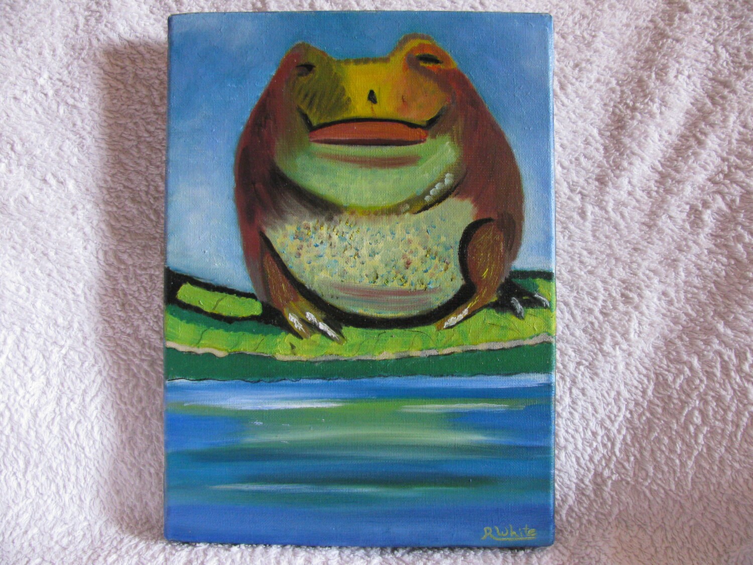 An original oil painting of Mr Toad surveying his domain.