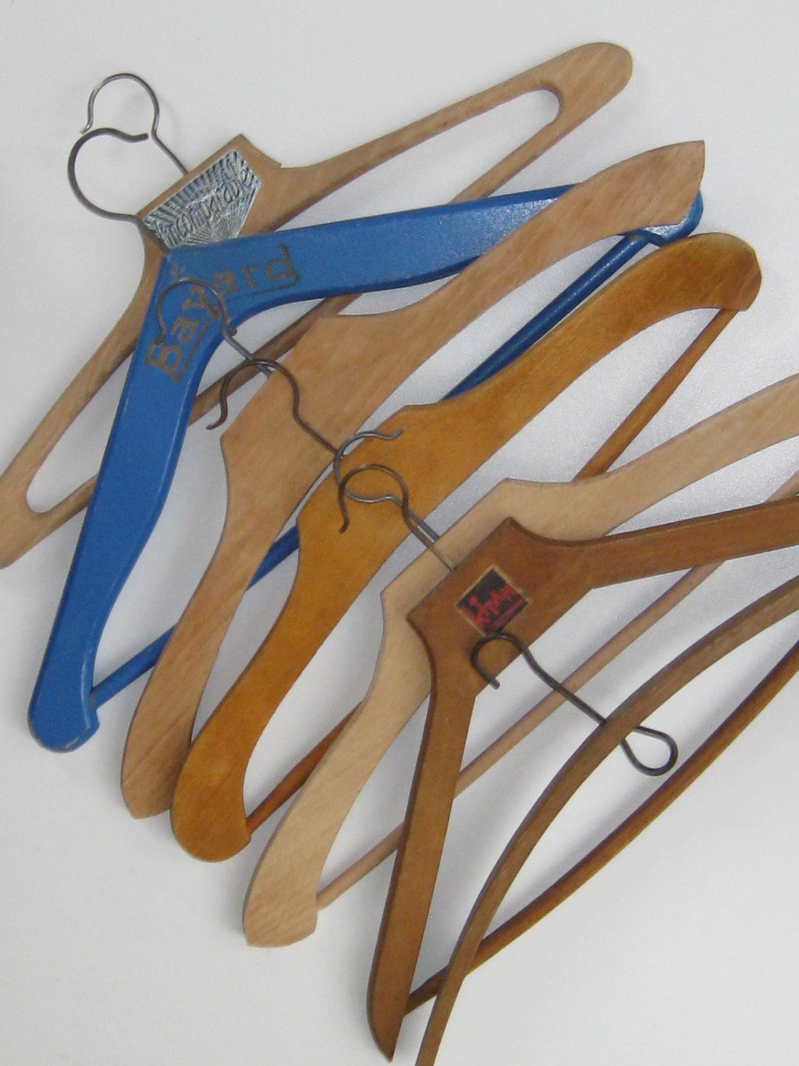 Set of 7 Old Different French Wooden Clothes Hangers. Haute Juice