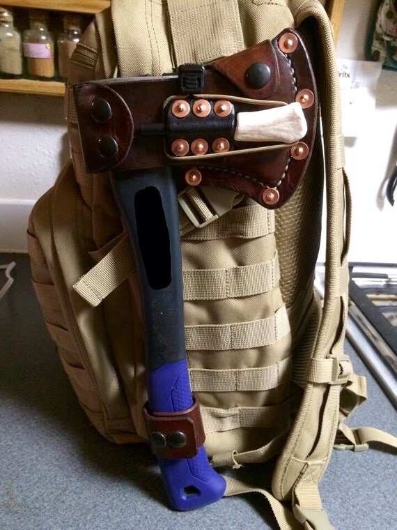 Handmade Leather Camp Axe Sheath with Ferro Rod and by KECLeather