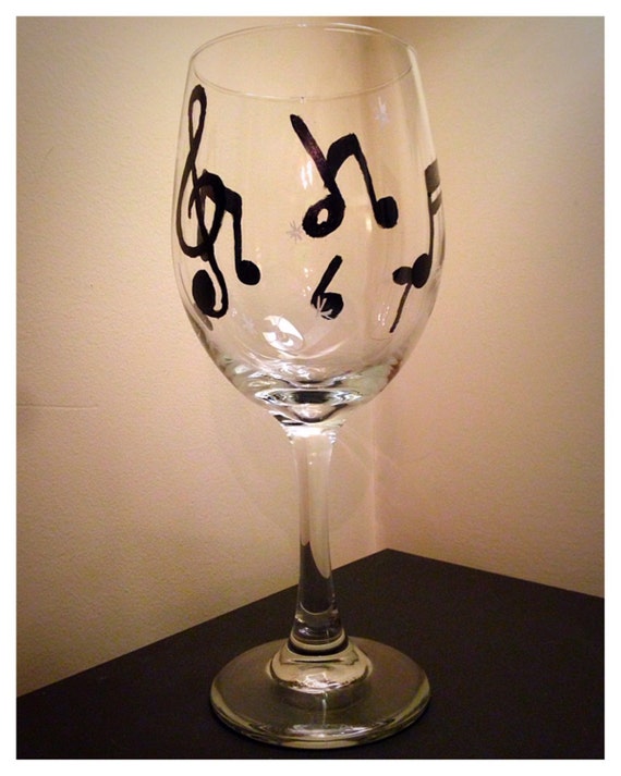 Items similar to Painted Wine Glass Music Notes on Etsy