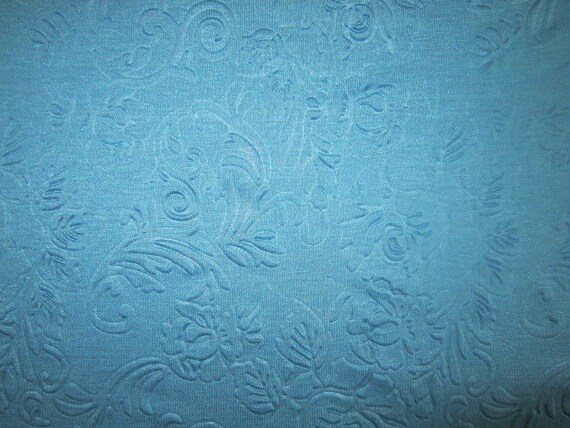 Teal Blue Damask Print Jersey Fabric by the Yard/Half Yard