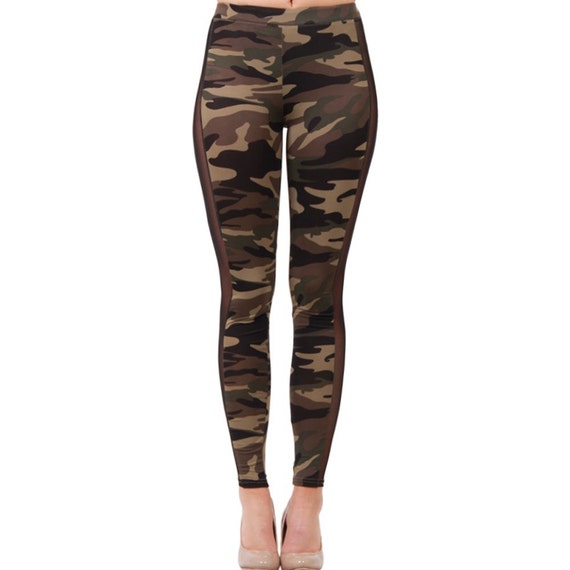 Women's Camo Leggings with black see through mash on by REDFOXWEAR