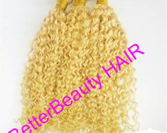 blonde thick rich hair Brazilian Virgin Human Hair curly Wave human hair Extension human hair weaving hair weft FREE SHIPPING