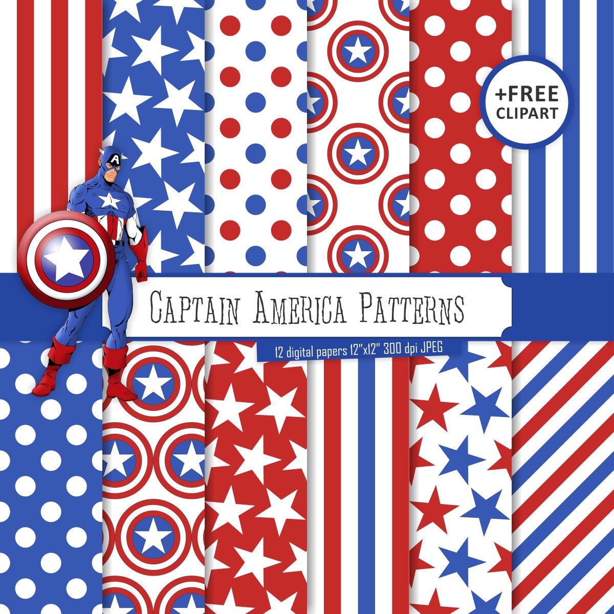 Buy 2 Get 1 Free Digital Paper Captain America Patterns