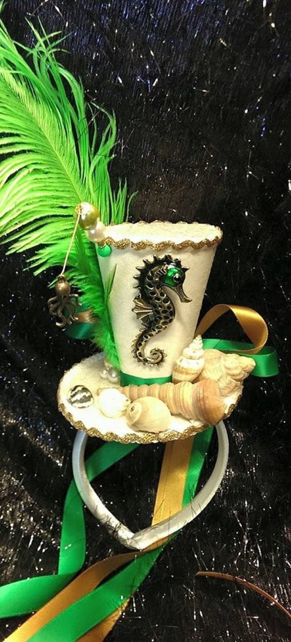 Seahorse Under The Sea Bespoke Mini Top Hat Nautical Octopus Shells Pearls Wedding Ascot Cosplay Steampunk by Mad4Hats steampunk buy now online