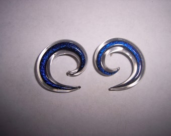 Dichroic Glass 2 Gauge Spirals tapers Plugs with Royal Bue Purple