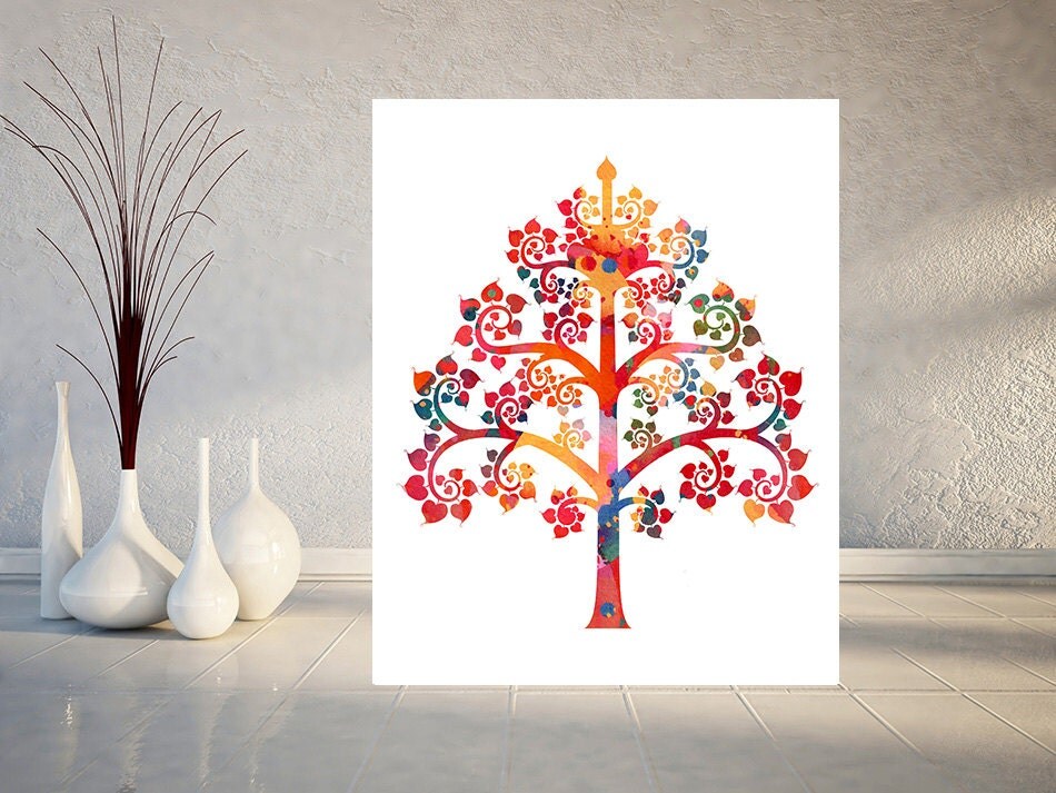 Buddha tree of Life print Buddhist Symbol Golden Bodhi Tree