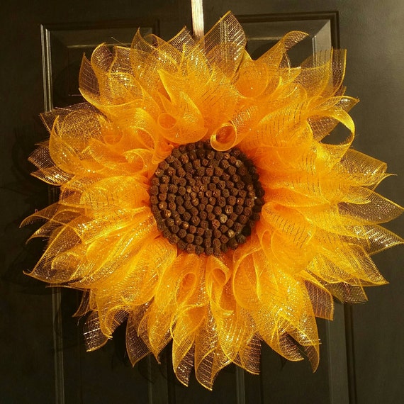 Yellow Sunflower Wreath, Deco Mesh Sunflower Wreath, Summer Wreath ...