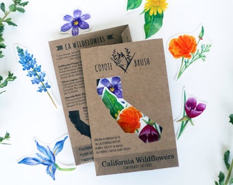California Wildflower Temporary Tattoos: CA Poppy, Silver Lupine, Winecup Clarkia, Mule Ears Sunflower, Blue-Eyed Grass, Douglas Iris