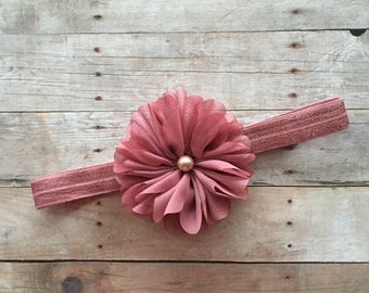 Baby Girl Headband, Shabby Chic Baby Headband, Mauve Headband, Newborn Headband, Baby Photo prop, Toddler Headband