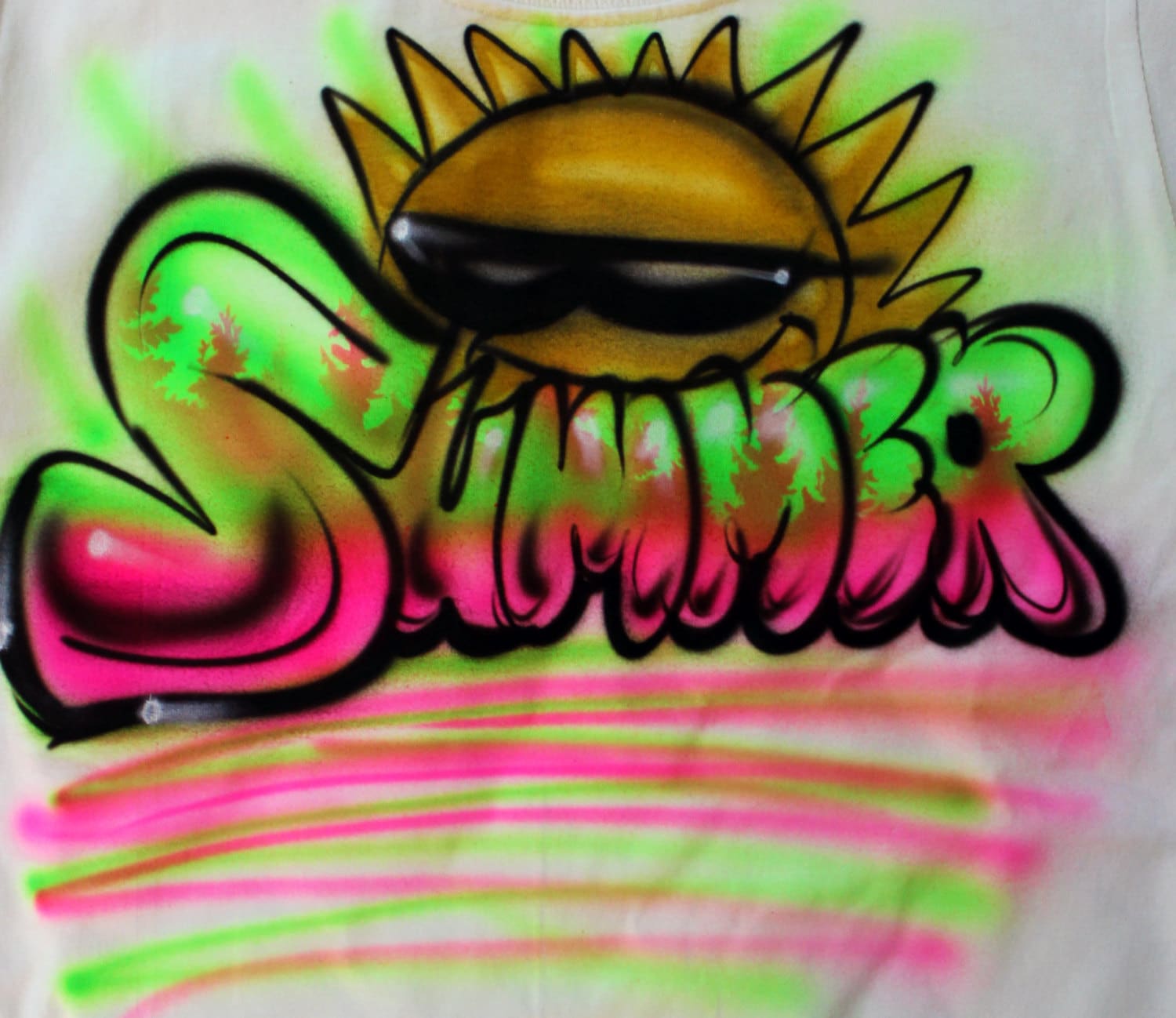 summer camp sun and bubble letter shirt by gothamcityairbrush