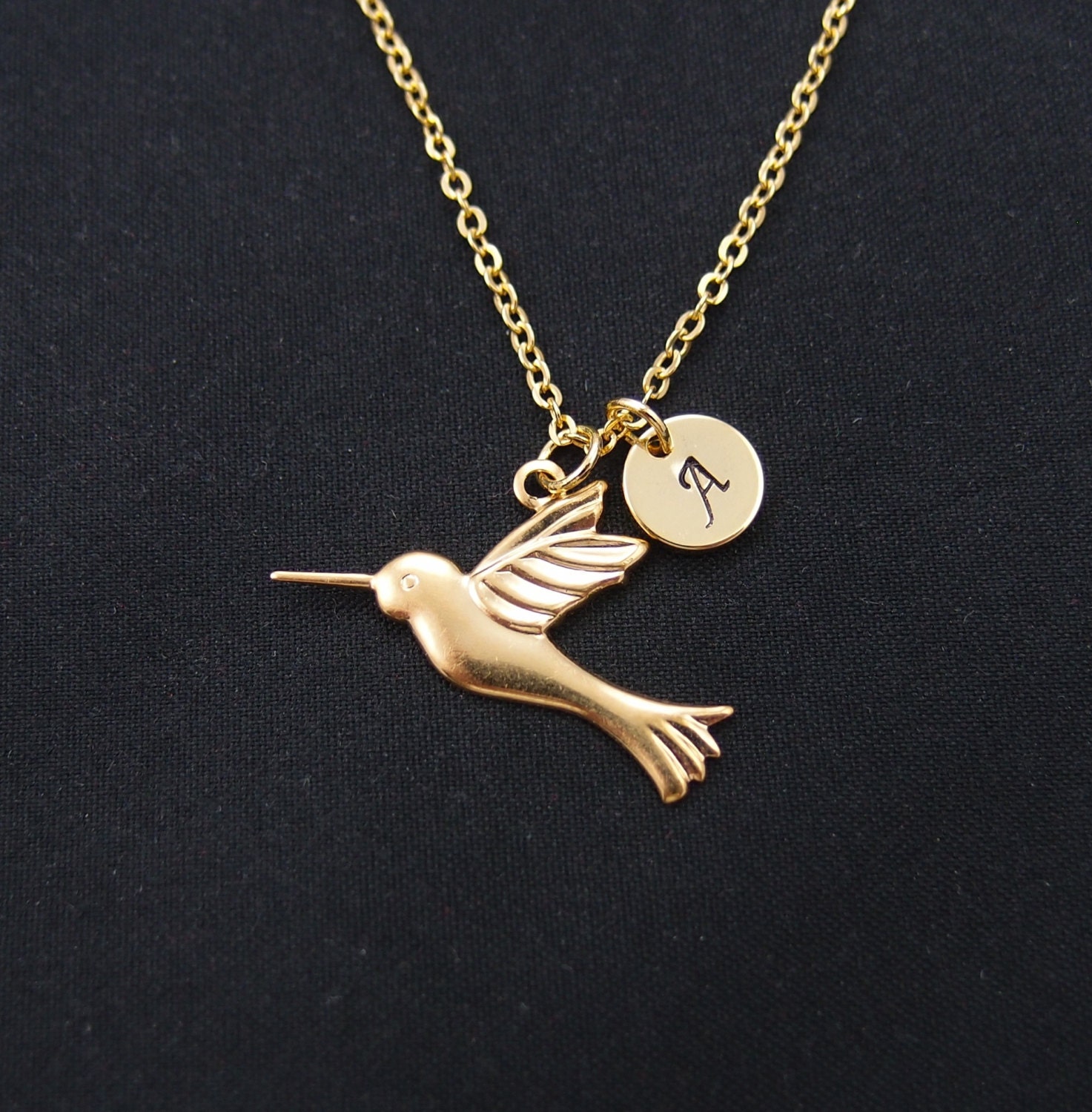 hummingbird necklace gold filled initial necklace gold bird