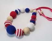 Patriotic gift, independance gift, 4th of july, nursing necklace, teething necklace, breastfeeding necklace, wooden teething, blue red white