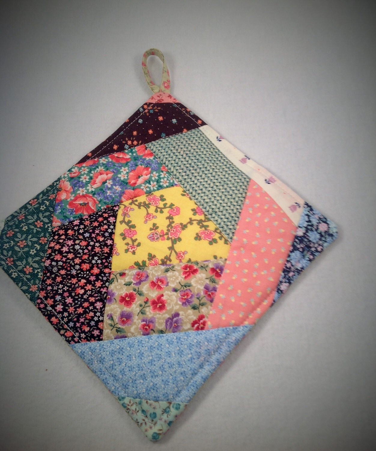 Quilt potholder Crazy quilt hot pad Scrap quilt pot holder