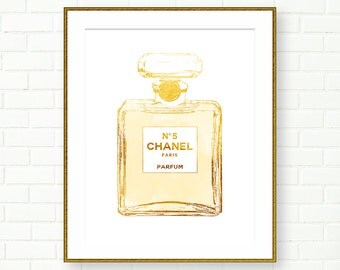 Gold Chanel Perfume Print, Chanel no 5 Poster, Fashion Art, INSTANT DOWNLOAD, Vanity Decor, French Decor,PRINTABLE Art, Gold Foil Poster